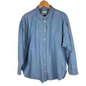 J.Crew Relaxed Fit Chambray Button Down Shirt Womens 14 Light Wash Blue Cotton